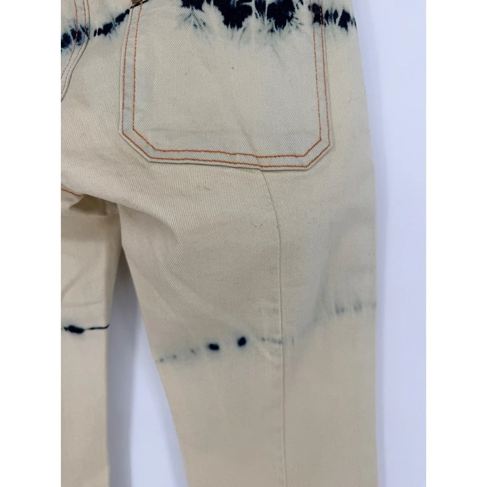 One Teaspoon Cream Tie Dye Flare Jeans Bell Bottom Raw 22 Indigo Boho Festival - Picture 9 of 15
